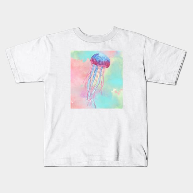 Jellyfish in Ocean Watercolor Kids T-Shirt by LittleLuxuriesDesigns